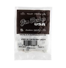 Dunlop 478R1.35 Guitar Picks Tortex White Jazz III 1.35mm -- 72 Pack