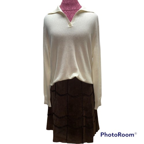 Area Genuine Leather Skirt Unique Stitched Together Western Lined Brown Size 14 - Picture 2 of 7