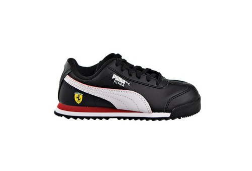 Puma Ferrari Roma Black Faux Leather Little/Big Girls Boys Black Shoes - Picture 1 of 6