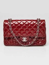 Chanel Red Quilted Patent Leather Classic Medium Double Flap Bag