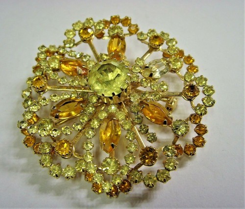 Vintage Faux Topas Strass Schmuck goldfarben Sunburst Pelzmantel Brosche 50641 - Bild 1 von 5