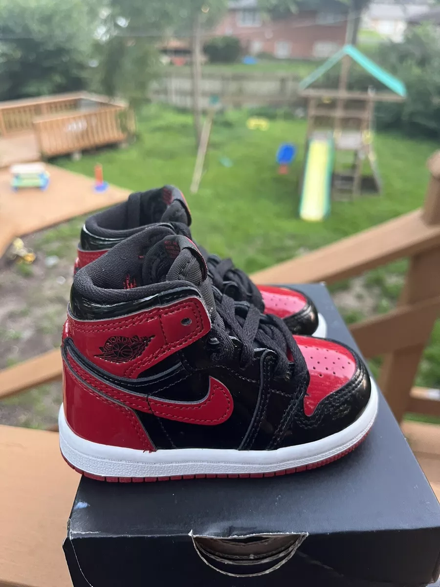 Air Jordan 1 Retro High OG TD ‘Patent Bred’ Infant Size 5c Black Varsity Red