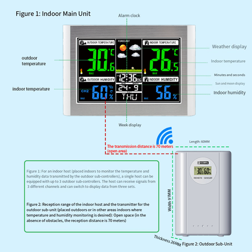 Weather Station Wireless Indoor Outdoor Thermometer LCD Digital Calendar Clock - Picture 3 of 11