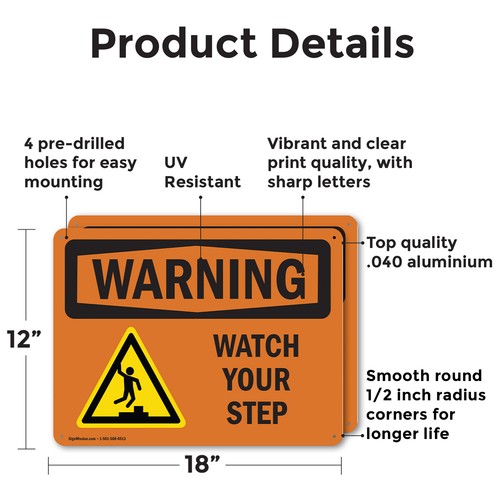 (2 Pack) Watch Your Step With Symbol OSHA Warning Sign Decal Metal Plastic - Bild 2 von 23