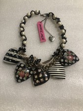 Betsey Johnson Lucite Puffy Hearts Necklace NWT Rare