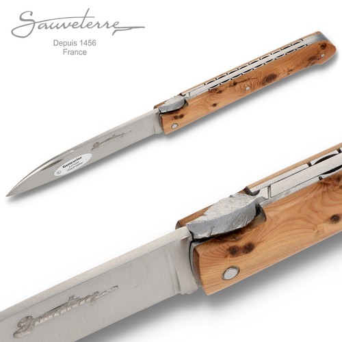 Cuchillo salvavidas - Mango completo 11 cm enebro - Hoja de ungüento placa decorada - Imagen 3 de 6