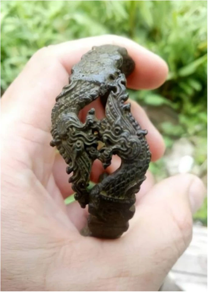 Двойной Браслет Нага Латунь Ват Кхам Чанод Тайский Амулет Будды Счастливая Защита - Изображение 3 из 4