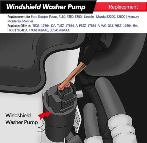 Windshield Washer Pump Replacement for Ford Mazda Mercury 7R33-17664-DA WG-315 - Picture 2 of 6