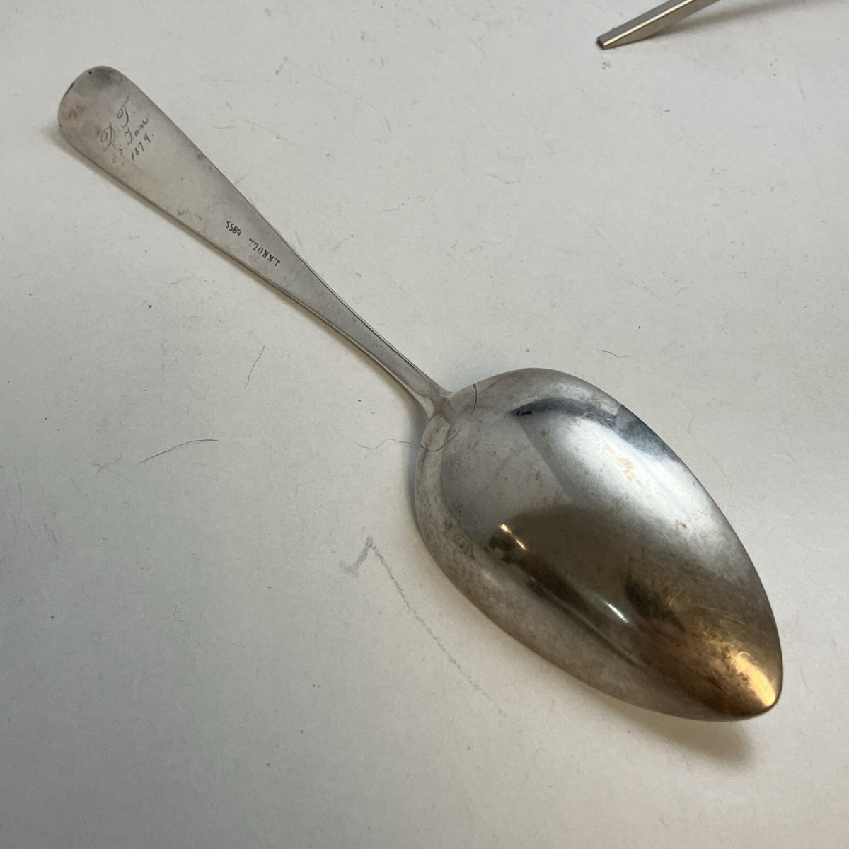 c. 1879 German 9” Serving Spoon .685 Silver J.Kroll 685S