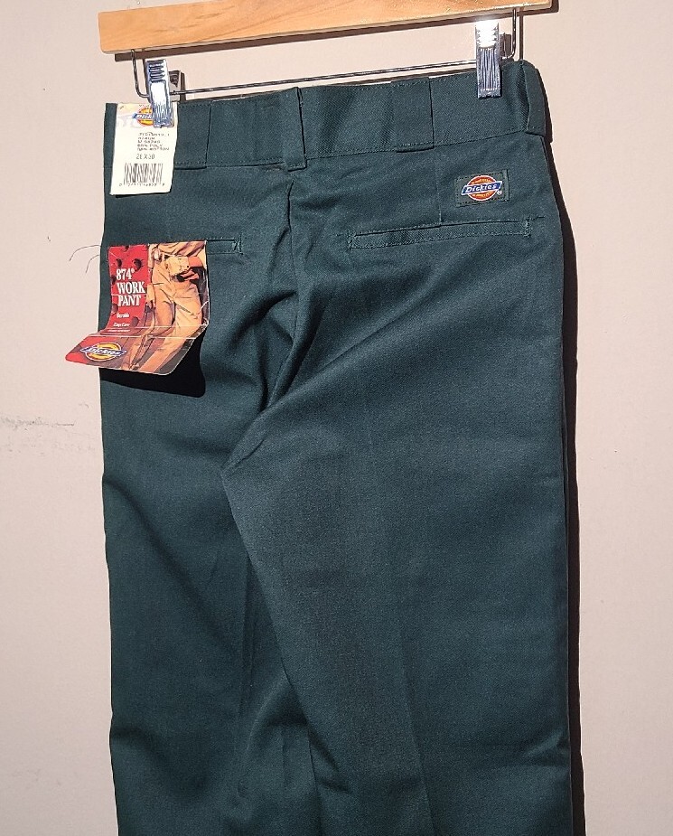 Vintage 90s Dickies 874 Work Pants 28x30 USA NWT Skate Y2K Style Green Logo