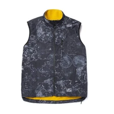 Huf Worldwide Nicolet Vest Black / Yellow Map Print Mens L Polar Fleece Lined