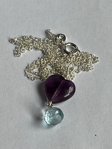 Threaded Purple Fluorite Heart Bead Pendants on Sterling Silver Chains - Picture 11 of 17