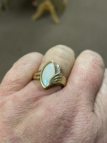 Anillo Estate Oro Amarillo 14K Ópalo con Diamantes Talla 6 1/4 ¡Gran Fuego! - Imagen 9 de 12