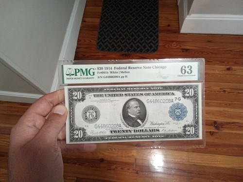 $20 1914 FEDERAL RESERVE NOTE CHICAGO WHITE MELLON PMG 63 FR#991 b - Picture 2 of 4