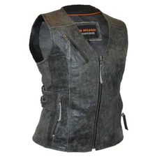 Vance Leather HML1037DG Motorcycle Vest Distressed Gray Premium Leather MC Vest