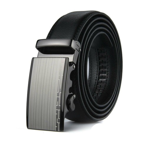 Luxury Men's Real Leather Belt Automatic Buckle Ratchet Waist Strap Jeans Dress - Picture 8 of 23