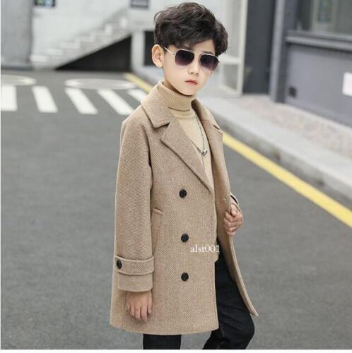 New Kids Child Woolen Jacket Casual Boys Warm Coats Long Thick Woolen Outerwear - Picture 7 of 26