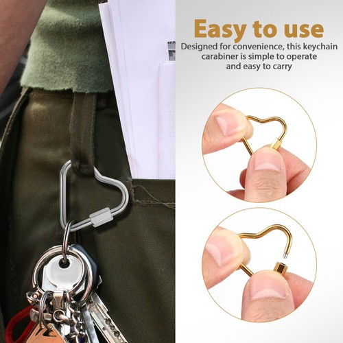8 Pcs Carabiner Heart Keychain Charm Holder Pendant Stainless Steel - Picture 11 of 12