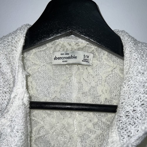 abercrombie Kids Girls White Hooded Open Front Cardigan Size S M Knit Lace - Picture 2 of 6