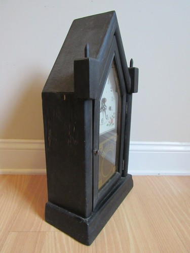 vintage CATHEDRAL CLOCK mantel wood chime rare REVERSE PAINTED 31 day - Picture 6 of 9