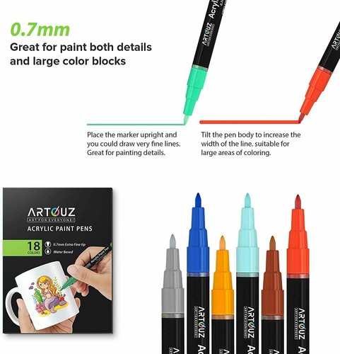 Acrylic Paint Pens-Set of 18 Premium Markers Extra Fine Tip for DIY Art Project - Picture 3 of 7