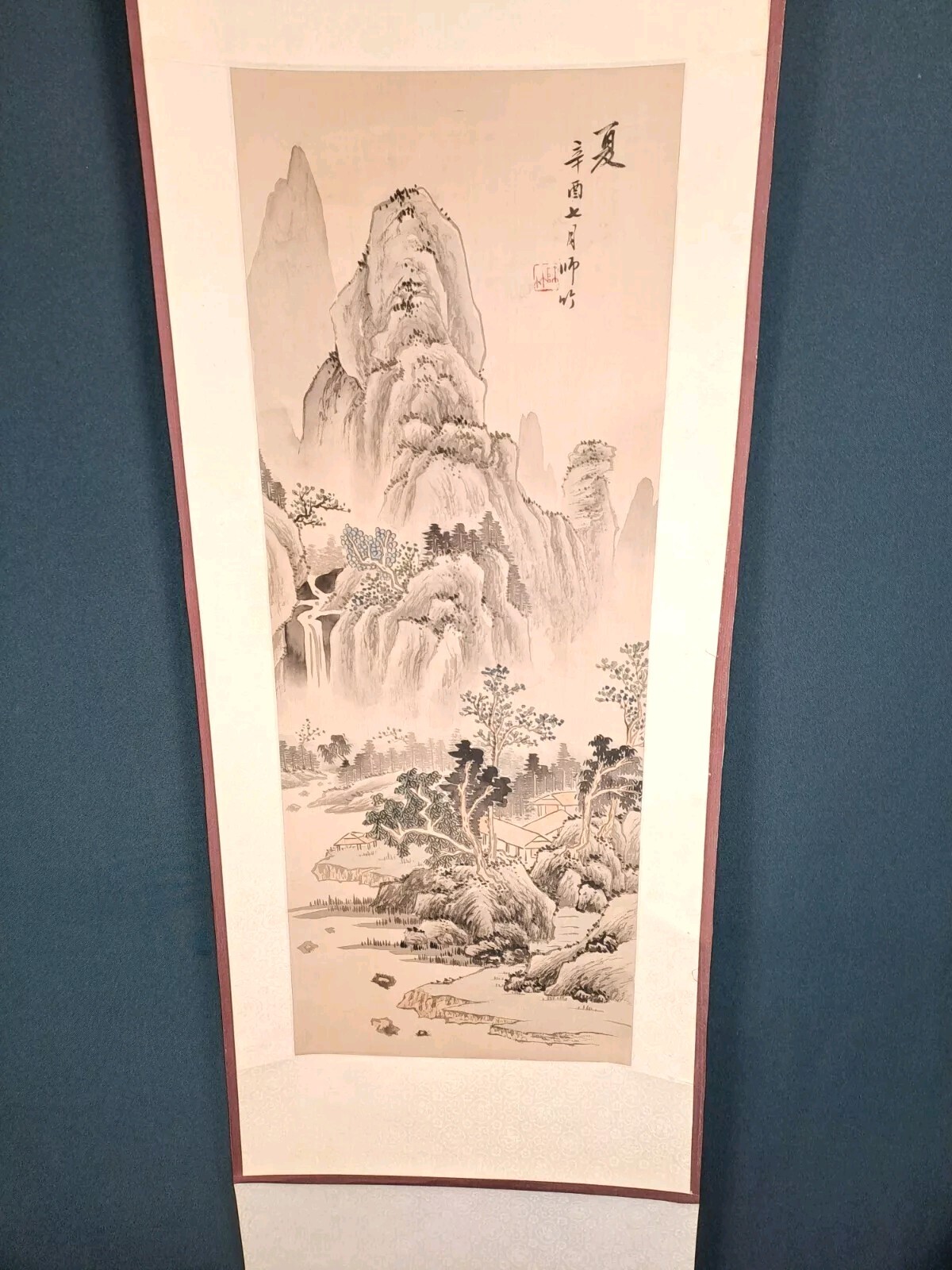 Kakejiku kakemono rollo de imagen japonés estaciones en las montañas verano vintage