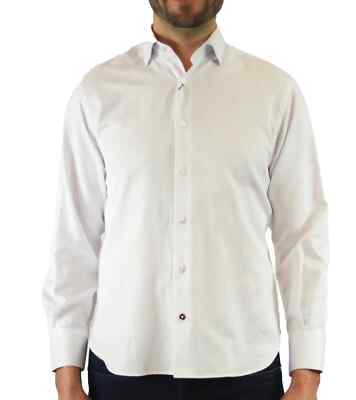 Luchiano Visconti Men's Paisley Jacquard, Long Sleeve Shirt, White, XL