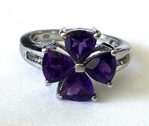 Chuck Clemency Signed STS Sterling Silver 925 Flower Ladies Amethyst Ring Size 8