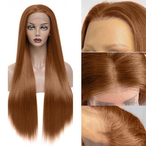 Hellbraune glatte Perücken Echthaar 13x4 HD Lace Front Perücken vorgezupft - Bild 2 von 8