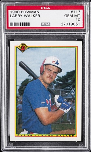 1990 BOWMAN #117 LARRY WALKER ROOKIE RC PSA 10 - Afbeelding 1 van 2