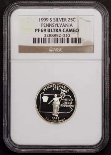 1999 S PENNSYLVANIA SILVER State Quarter Proof  NGC PF69-Free Ship