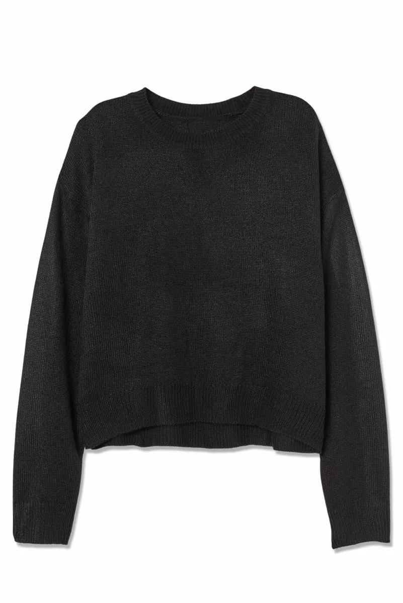 H M Womens Black Crew Neck Jumper Classic Basic Sweater Work Casual