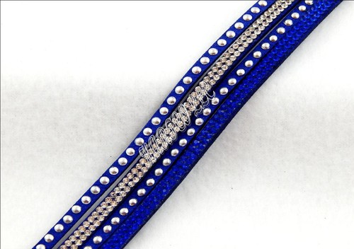 PULSERA/COLLAR DE CUERO AZUL OSCURO Y DIAMANTES DE IMITACIÓN ENVUELTOS BLING - Imagen 3 de 8