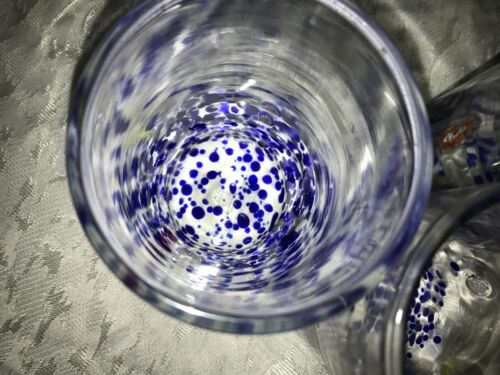 3 MURANO Style RAINBOW MILLIFIORI Hand Blown GLASS 18oz COBALT Blue TUMBLER 5½”T - Picture 10 of 19