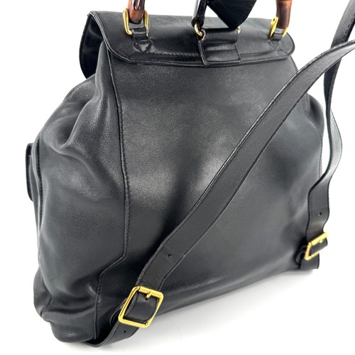 *Read!!* GUCCI Bamboo Backpack Leather Black Gold Authentic - Picture 4 of 24