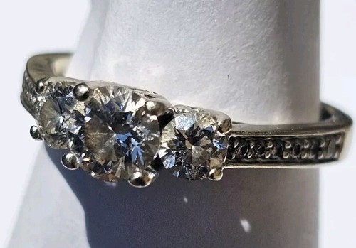 3 Stone 0.99 Carat S12/F Round Cut Natural Diamond Engagement Ring - Picture 20 of 24