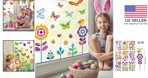 107PC Colorful Spring & Summer Window Clings - Floral & Butterfly Sticker Set - Bild 2 von 8