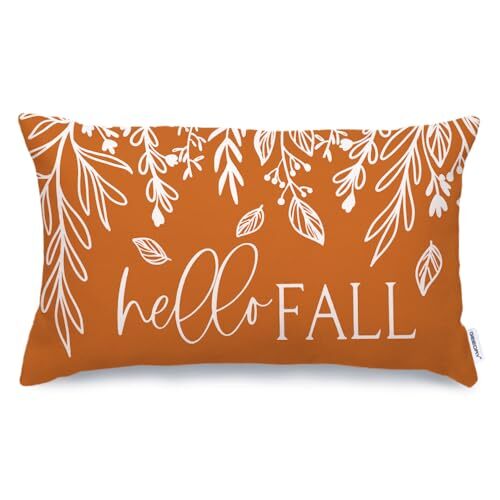 Fall Decor Pillow Cover 12x20 inch Hello Pumpkin Leaves Farmhouse Lumbar Throw - Picture 2 of 6