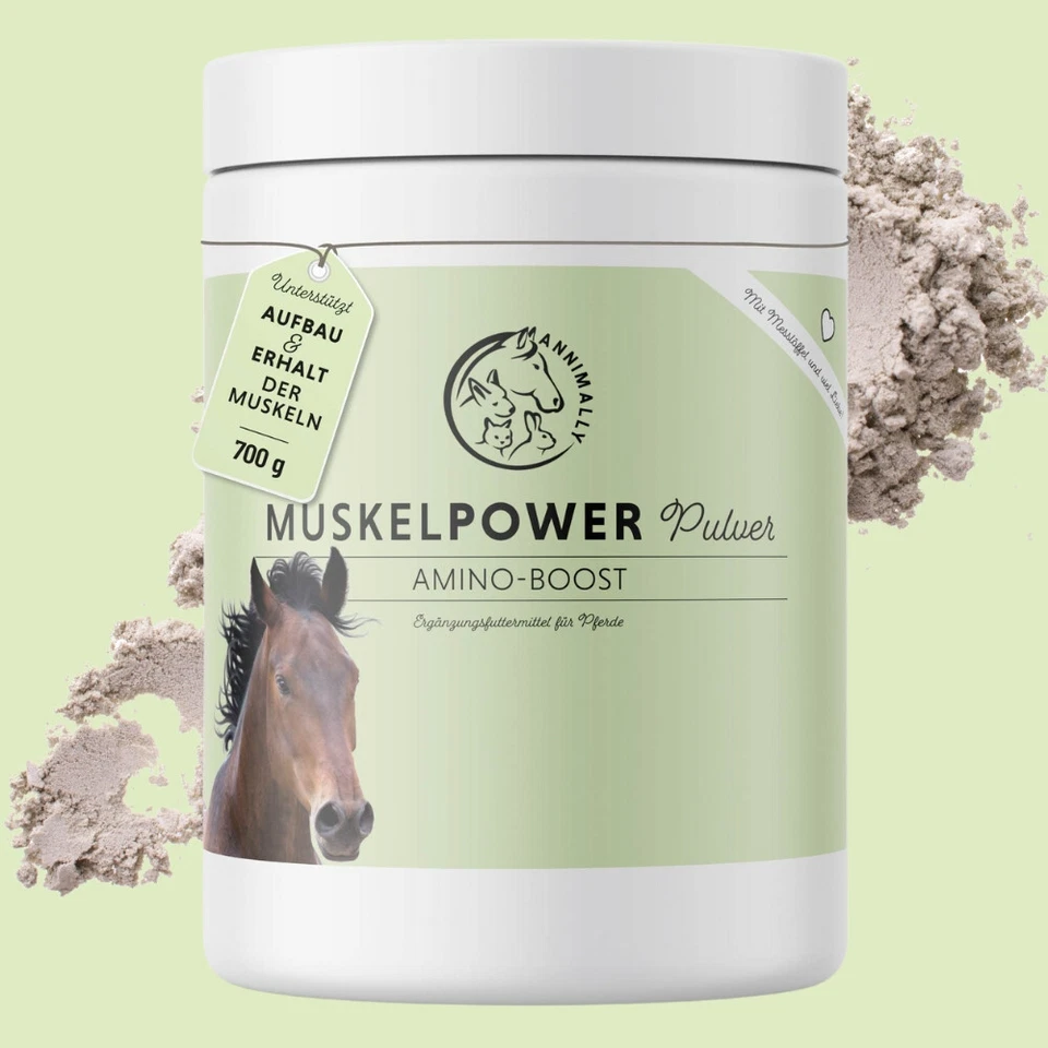 Annimally Muskelpower Pulver 700 g - Muskelaufbau Aminosäuren Proteine Pferd