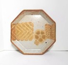 Vtg Michael Cohen Studio Art Pottery Tray with Flowers Speckled Brown Octogonal 