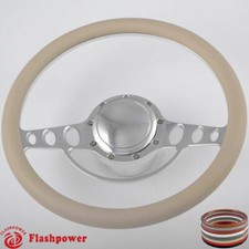14 Billet Aluminum 9 Hole Steering Wheel Tan Half-wrap W Horn Button Adapter