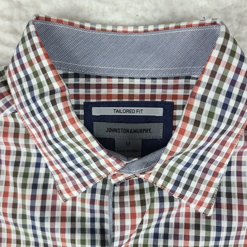 Johnston Murphy Dress Shirt Mens Medium Blue Red Green Tailored Fit Button Up - Picture 5 of 10