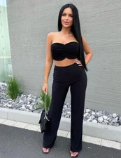 Women Casual Party Two Piece Set Strapless Crop Top Pants Two Piece Outfit