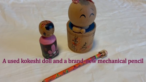 Japanese Old Kokeshi doll Wooden Creation Mechanical pencil Vintage Rare Lovely - Video 1 of 1