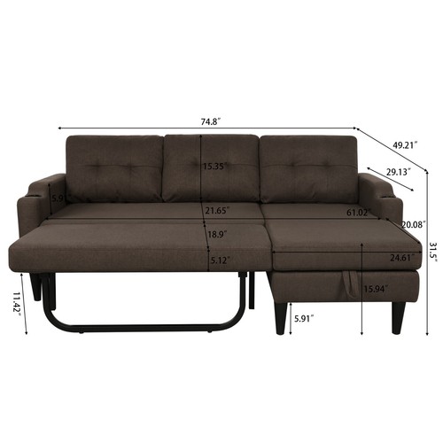 Modern Sectional Sofa Bed Modular Couch with Storage Chaise Lounge Cup Holders - Picture 55 of 108