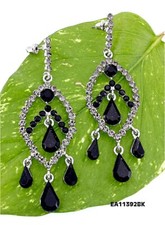 Crystal Big Leaf w/ Tear Drops Earrings - Black - ER-EA1392BK
