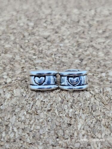 Lotto 2 perle charm europee autentiche argento cuore inciso distanziatore amore - Foto 2 di 3