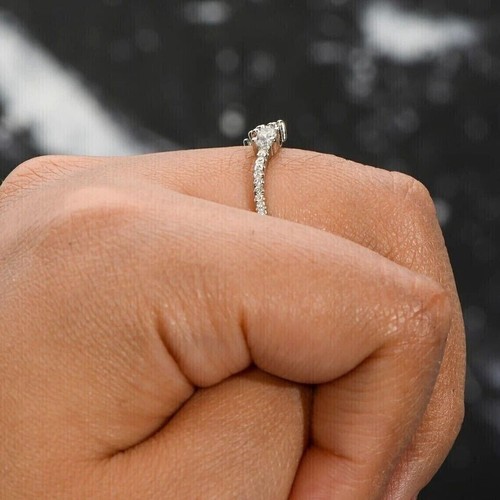 Round Lab-Created Diamond Women's Curved Band Wedding Ring 14k White Gold Plated - Picture 5 of 5