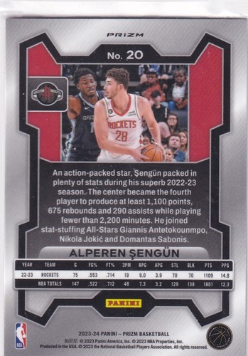 Panini NBA Prizm Basketball 2023-24 No. 20 Alperen Sengün Pink Ice Prizm - Bild 2 von 2