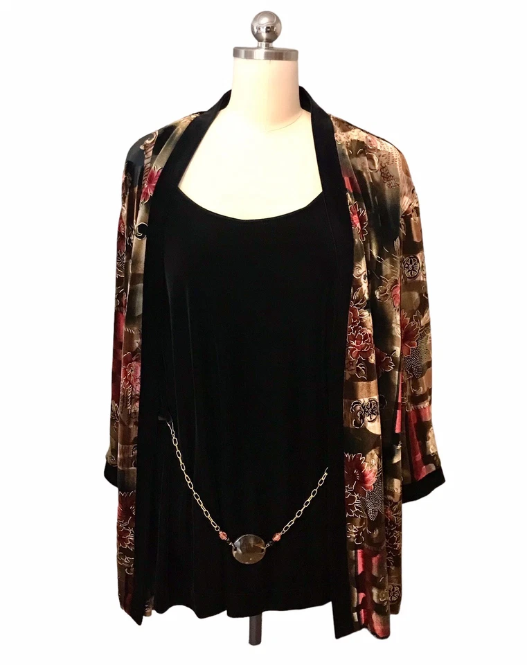 Chaqueta Kimono Terciopelo R&M Richards De Colección Integrada Top Boho Artística Para Mujer Talla Grande 2X Foto 2 de 4
